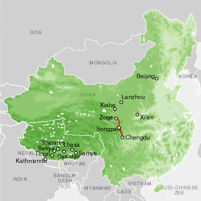 Landkarte: Von Chengdu über Songpan nach Zoige.